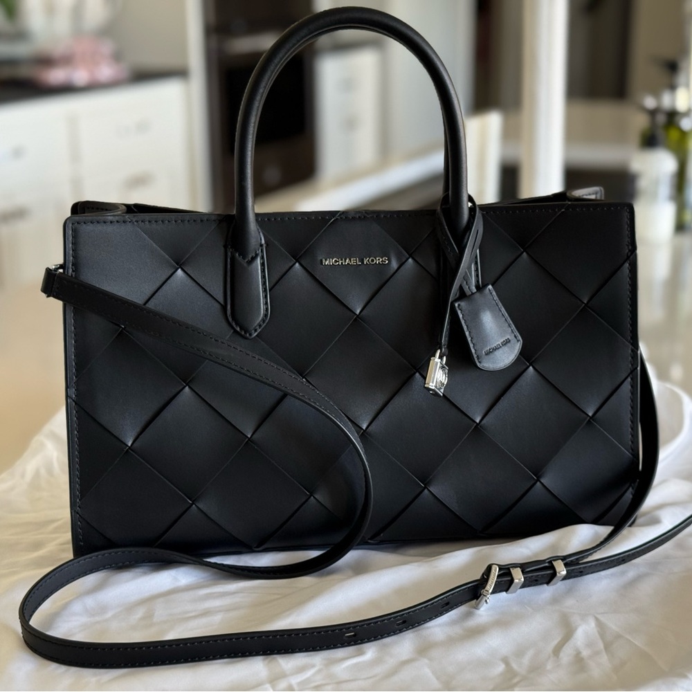 Michael Kors Black Quilted Handbag with Silver Accents